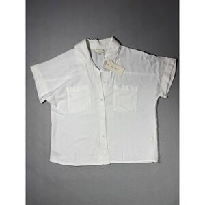 NWT Sim & Sam Womens White Short Sleeve Button Up Shirt Boxy Size M Style 578